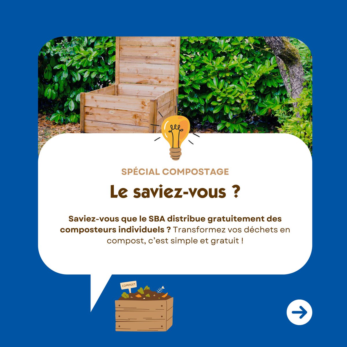 sbacollecte's tweet photo. Transformez vos restes alimentaires et déchets de jardin en compost naturel ! Le SBA propose des composteurs gratuits à tous les habitants. Commandez dès maintenant votre composteur : https://t.co/aYlZvLZGrn @valtomclermont https://t.co/x1jSLk2AW6