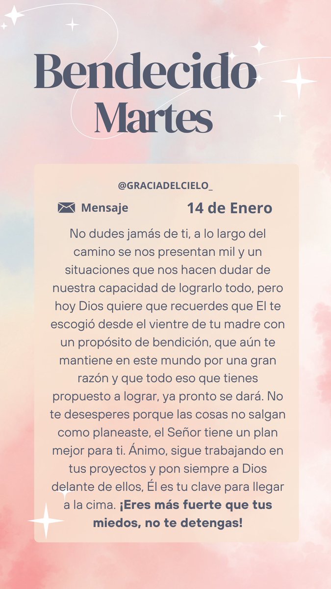 GraciadelCielo_'s tweet photo. No dudes de ti, Dios sabe el potencial que tienes para lograrlo todo. Ánimo, hoy es un nuevo día✨🙏🏽💕 https://t.co/Fj8P6lqANO