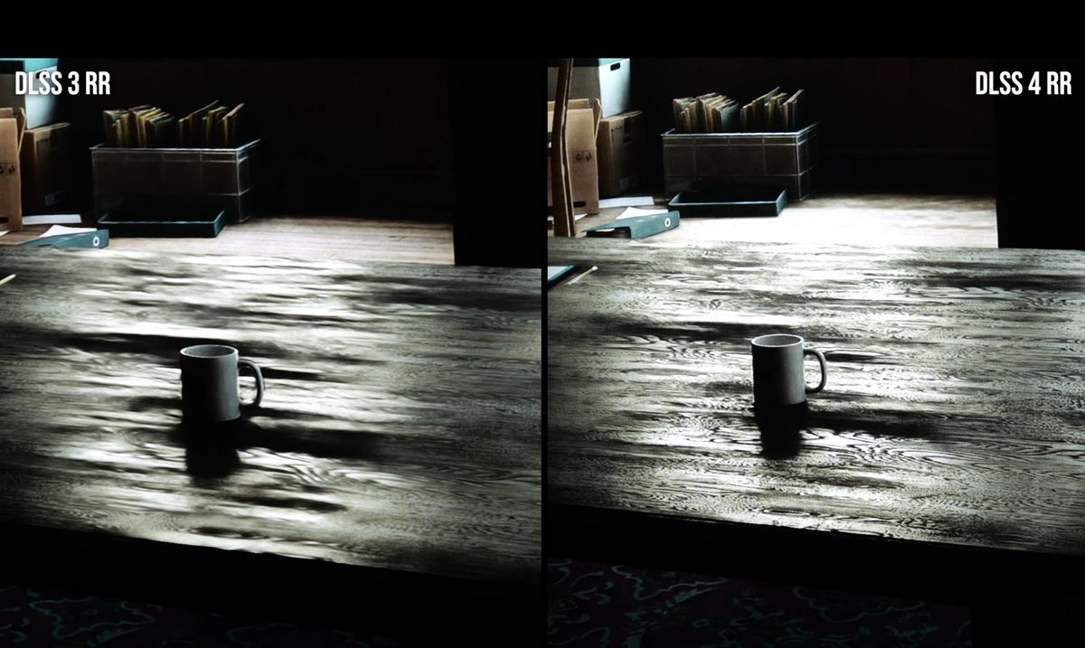 Revenator's tweet image. The difference between #DLSS3 and #DLSS4 Ryan reconstruction is CRAZY good. 

#Nvidia