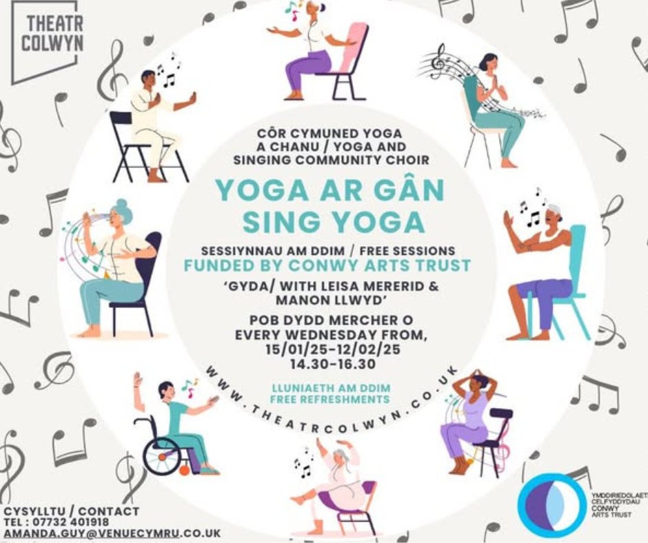 ✨Yoga Ar Gân ✨
Yfory | Tomorrow - Am Ddim / Free
Dewch i ymuno â ni am gyfuniad unigryw o ganu a yoga, wedi’i gynllunio i godi eich ysbryd a gwella eich lles! 🧘🏼‍♀️✨🎵
2.30pm | Lluniaeth am ddim ☕