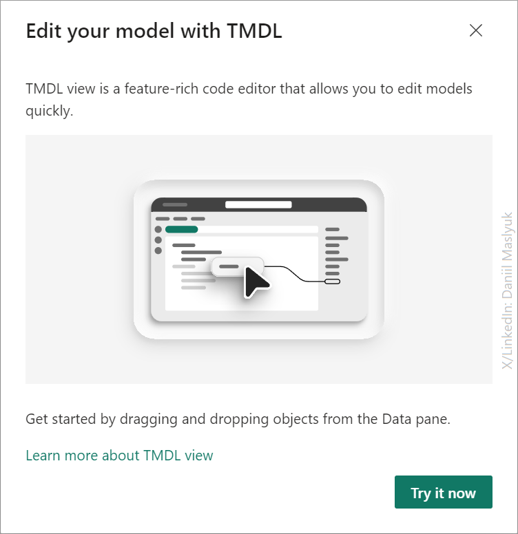 DMaslyuk's tweet image. TMDL View in Power BI Desktop January 2025!
DAX UDFs (user defined functions) coming!!