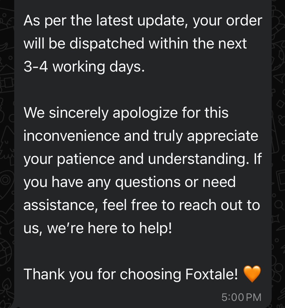 3794Anuj's tweet photo. This is the 3rd similar update I’m getting from you @FoxtaleSkin 

I had placed this order on 2nd of Jan. I’m sorry, but this was the last time I chose you. https://t.co/QZtYP7289o