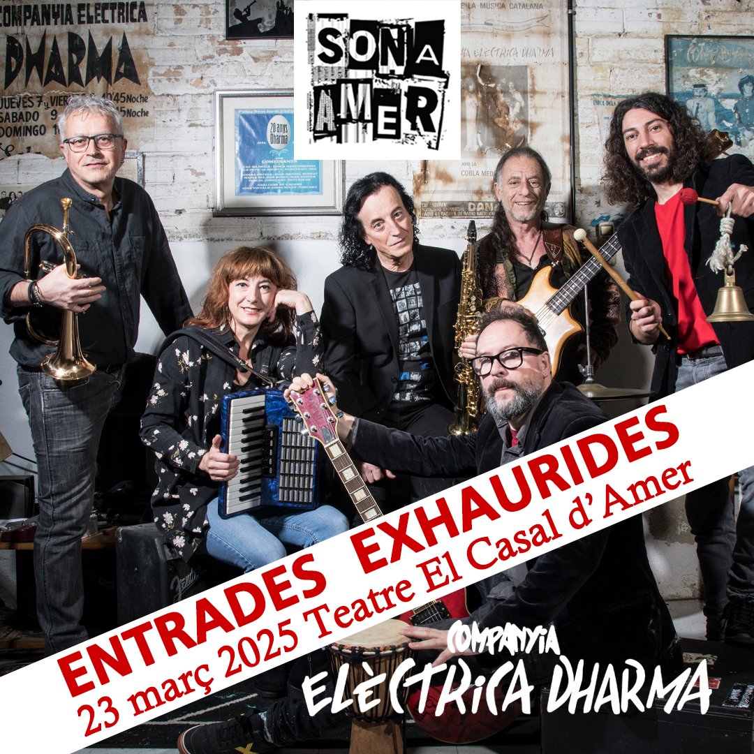 sonaamerfest's tweet photo. ATENCIÓ: Entrades exhaurides pel Concert de la Companyia @ElectricaDharma al Sona Amer.
Diumenge 23 de març al Teatre El Casal d'Amer.
Més informació al tel. 622337255 o a info@ideagc.com
#soldout
#Amer
#FemCoses
#Ideagc https://t.co/jLhb3kjEBS