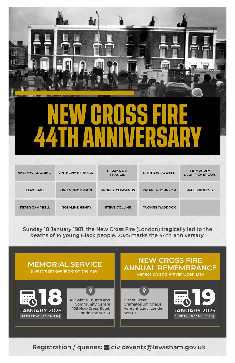 Justice_4_DandG's tweet photo. Sunday 18 January 1981, the New Cross Fire (London) tragically led to the deaths of 14 young people. 2025 marks the 44th anniversary
#Solidarity #NewCross44
#NewCrossFire
#NeverEverForget
Link 1
https://t.co/XgvNYnWqbf
Link 2
https://t.co/6JWISP3Ub7
fyi @tavlorna123 @newcrossff @Transpontine
@RichieBrave @BlackThriveLbth @Melanmagazine @S_Fleary1 @BlackThrive @BlackThriveLbth @corinne_fowler @corrinacorrina @NAMBITHA @ignatius_sancho @richardsudan @blackhistwalker @Mocha_Soul #Justice_4_DandG @Jliffe @THR @uche_blackstock @Fugee_I @jahjahuma @myklee1 @Brigadier_L @ceciliawee @JulieDash @julietshares @Nubiantics @MNubiah @tonguesonfire @FilmAfrica @TheAfricaCentre @JacarandaBooks