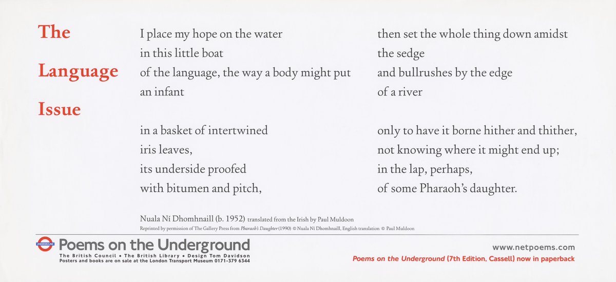 Poem of the Day: The Language Issue by Nuala Ni Dhomhnaill translated by Paul Muldoon poemsontheunderground.org/the-language-i…