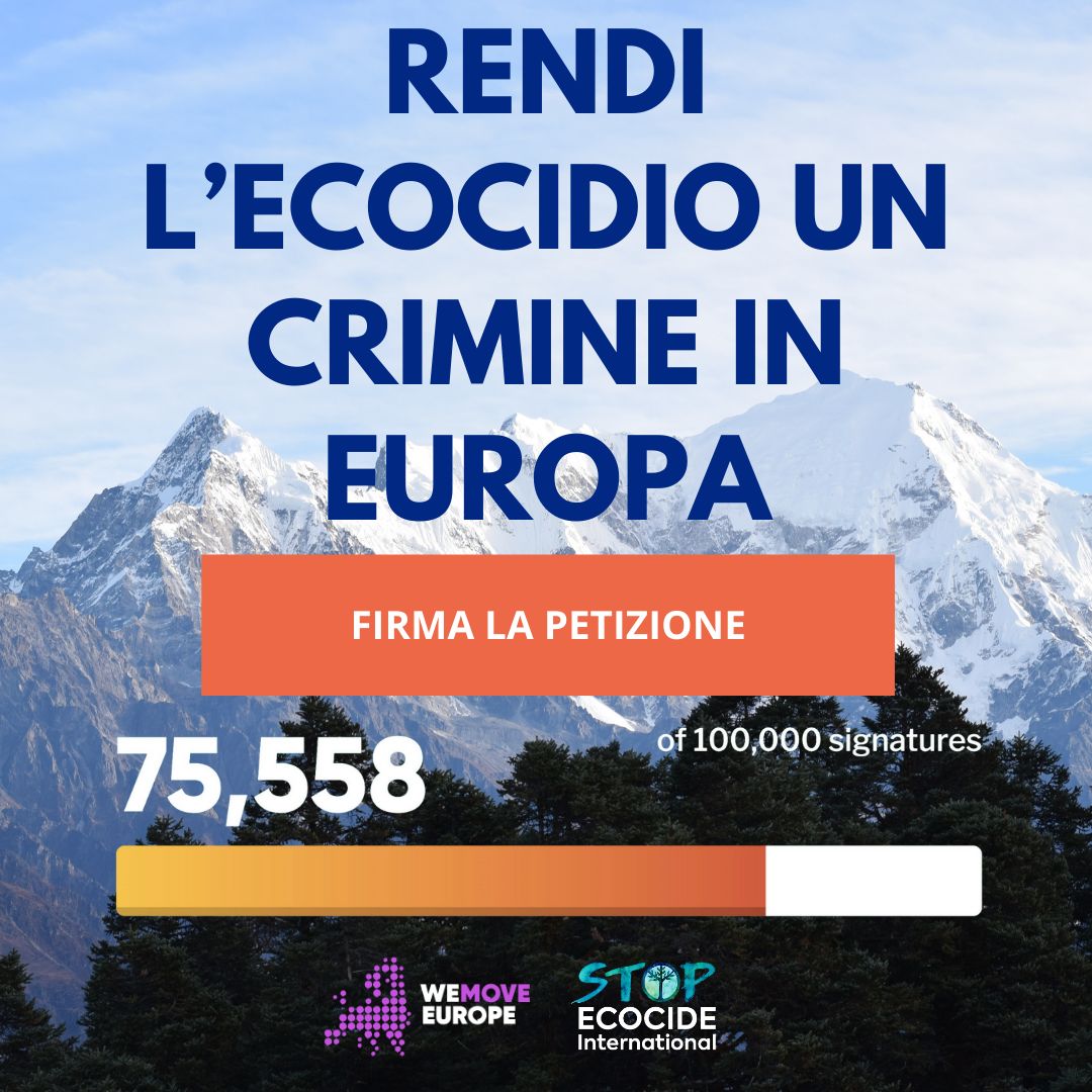 StopEcocidioIT's tweet photo. Credi che la distruzione massiccia della natura debba essere un crimine in?
In questo momento, gli stati membri dell’#UE stanno aggiornando le loro leggi sui crimini ambientali seguendo una direttiva europea rivista. 
Agisci ora ✍: https://t.co/0piy258Q6Y
#StopEcocide @wemoveEU https://t.co/aYgSEPLxt0