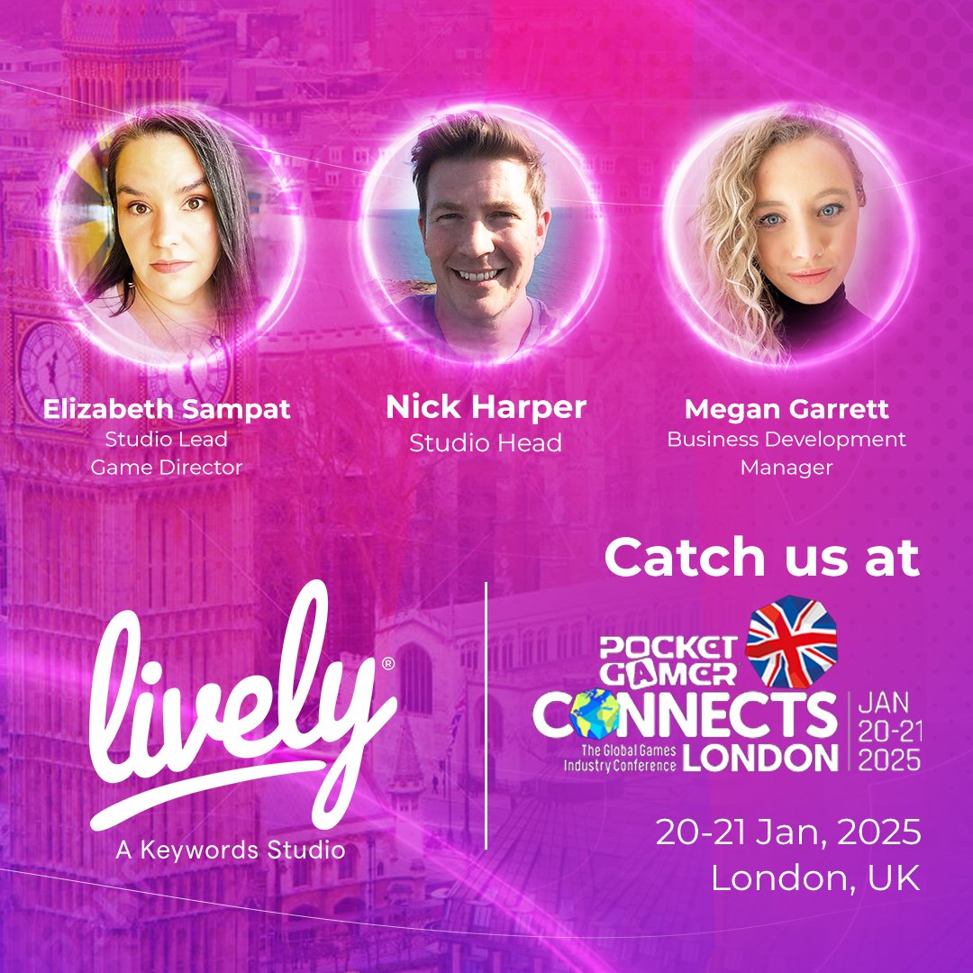 Lively Games (@lively_games) on Twitter photo Meet us at <a href="/PGConnects/">Pocket Gamer Connects</a> London! 🎮
Are you a publisher looking for co-development, end-to-end development, or tailored Live-Ops game support? We’ve got you covered! 🤝
Reach out to our Biz Dev Manager, Megan, to book a chat.
📧 megan.garrett@livelystudio.com
#WeAreLively Meet us at <a href="/PGConnects/">Pocket Gamer Connects</a> London! 🎮
Are you a publisher looking for co-development, end-to-end development, or tailored Live-Ops game support? We’ve got you covered! 🤝
Reach out to our Biz Dev Manager, Megan, to book a chat.
📧 megan.garrett@livelystudio.com
#WeAreLively