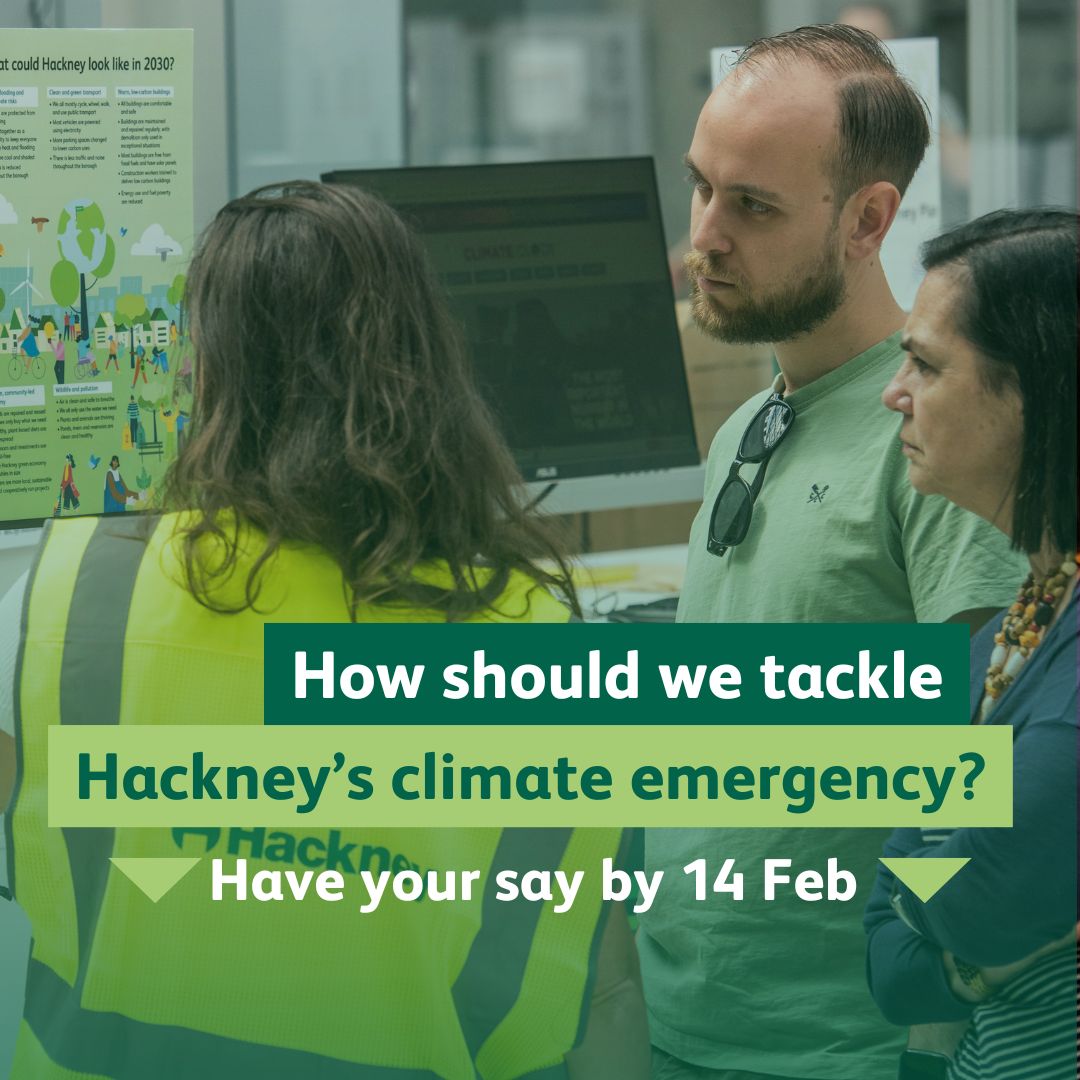 hackneycouncil's tweet photo. 🤔How should we tackle the climate emergency?

We've released our annual report on how we've progressed with our Climate Implementation Plan so far, but we need your views to help shape our work going forward.

Have your say by 14 Feb: https://t.co/l4gpHmrniD https://t.co/FnnUPK4PO5