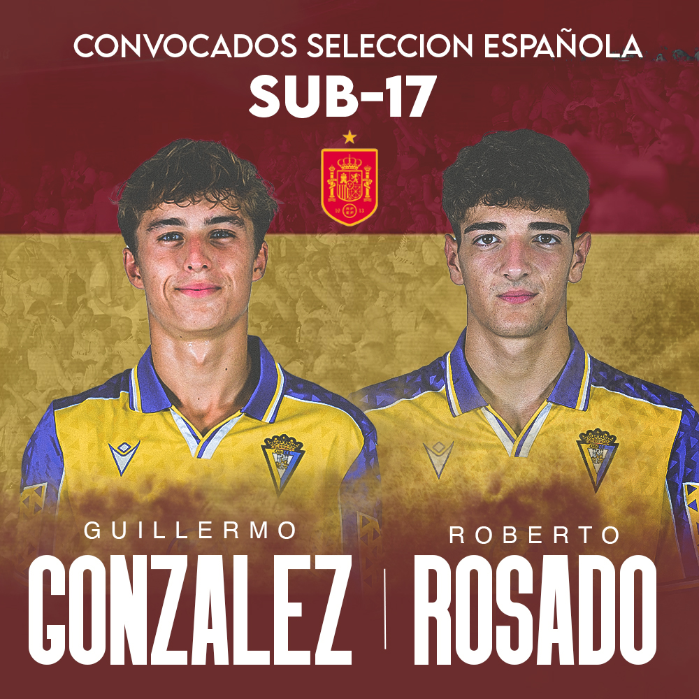 Cadiz_CFCantera's tweet photo. #CanteraCadista 💛💙

🇪🇸 Guille González y Roberto Rosado, del Juvenil A, convocado con la @SEFutbol  Sub-17.

📍Los jugadores se incorporarán el domingo en Madrid para desplazarse a Florencia el lunes 20 de enero.

🆚 Se enfrentarán por partida doble a la Selección de Italia. https://t.co/Xtt3s5xAMo
