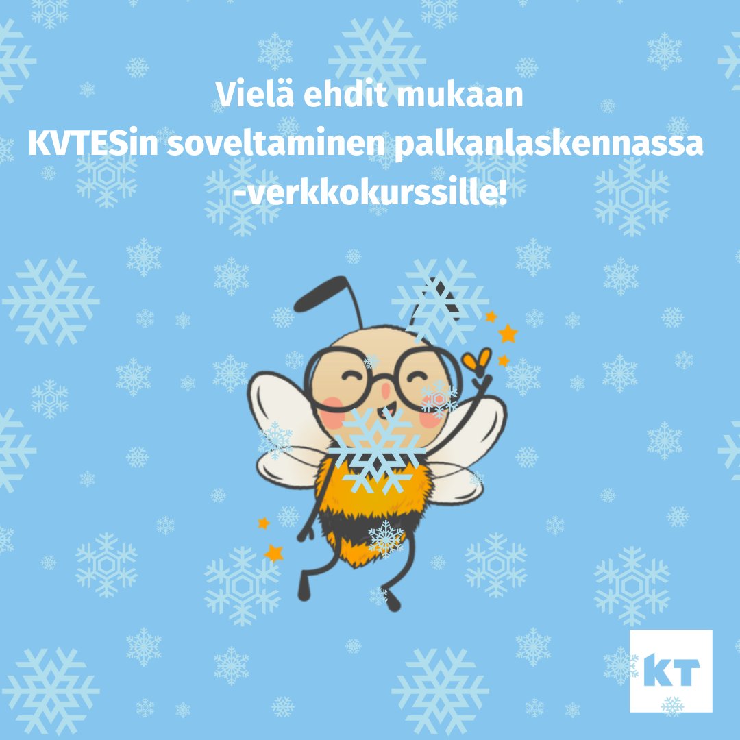 KTtyonantaja's tweet photo. ❄️Jäikö maanmainio KVTESin soveltaminen palkanlaskennassa -verkkokurssimme sinulta viime syksynä väliin?❄️

Meillä on erinomaisia uutisia: vielä ehdit mukaan kevään kurssille!

Lue lisää ja pörrää kyytiin🐝https://t.co/srTY4pJWkH

#KT #Kunnat #HR #Palkanlaskenta https://t.co/cPJu3rFDWf