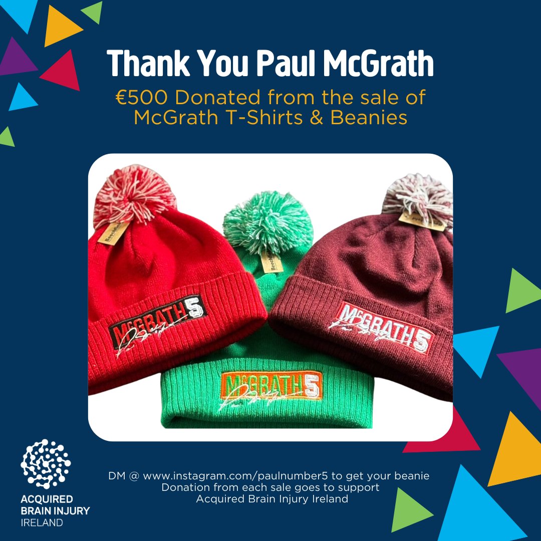 We would like to thank the legendary #PaulMcGrath for his incredible support, raising €500 for ABI Ireland through the sales of McGrath Beanies and T-shirts. Your support is truly invaluable, Paul. 
If you'd like to get your own McGrath Beanie, DM Paul on Instagram @Paulnumber5
