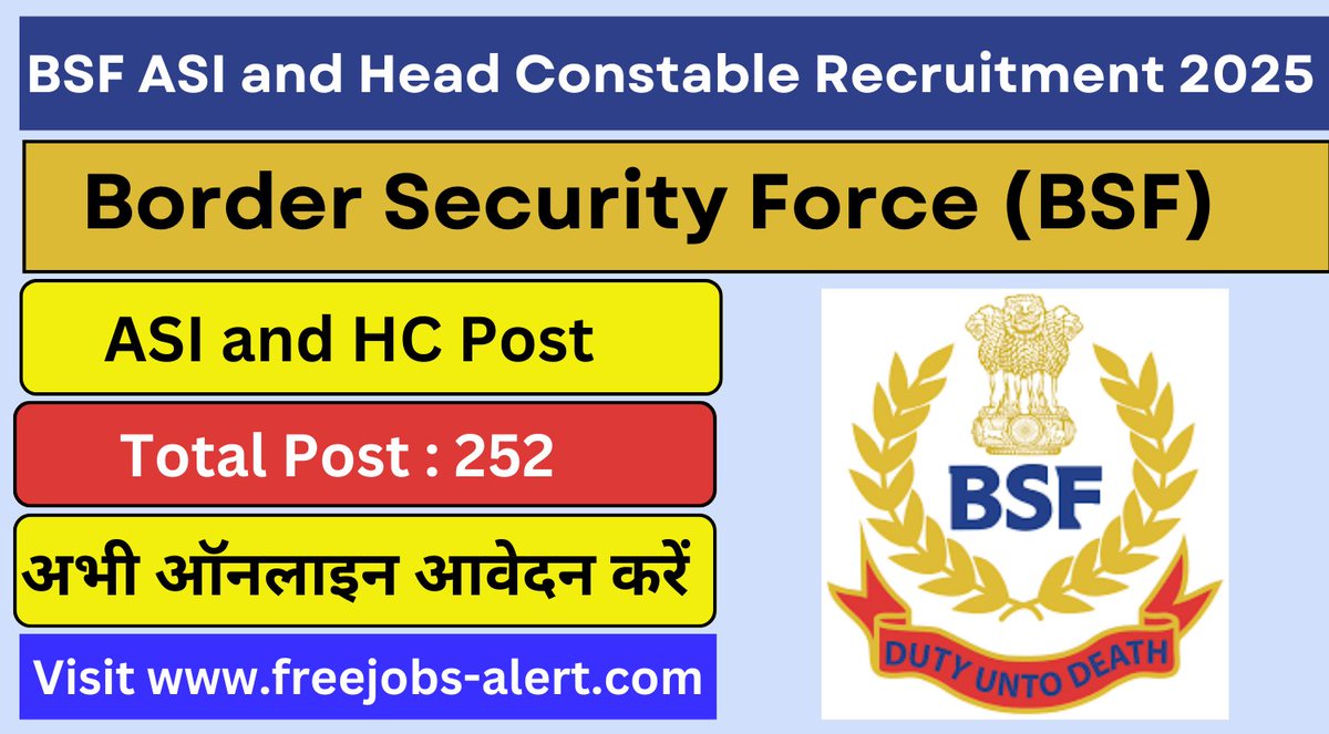 sanku165's tweet photo. ✅ BSF Recruitment 2025 :  ASI and Head Constable Posts » 252 vacancies » Qualification: 12th Passed »  Job Location : All Over India » Last Date: 21.01.2025 » Salary: Rs. 25,500 to Rs. 81,100 » Apply Online Link Here  = https://t.co/daFwkhp7Wm https://t.co/oAMGGf7bpR