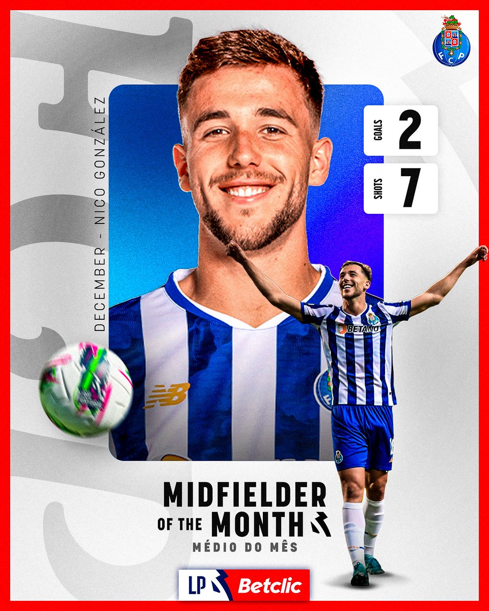CabineSport's tweet photo. Nico González foi eleito o melhor médio da Liga Betclic em dezembro 🌟 https://t.co/f6zH2A9mz9