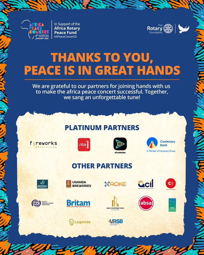 TO OUR PARTNERS!!!

Together, we struck a chord of unity and peace!

A heartfelt thank you to our incredible partners for making the Africa Peace Concert a success. 

With your support, peace truly is in great hands!  

#APeaceConcert25