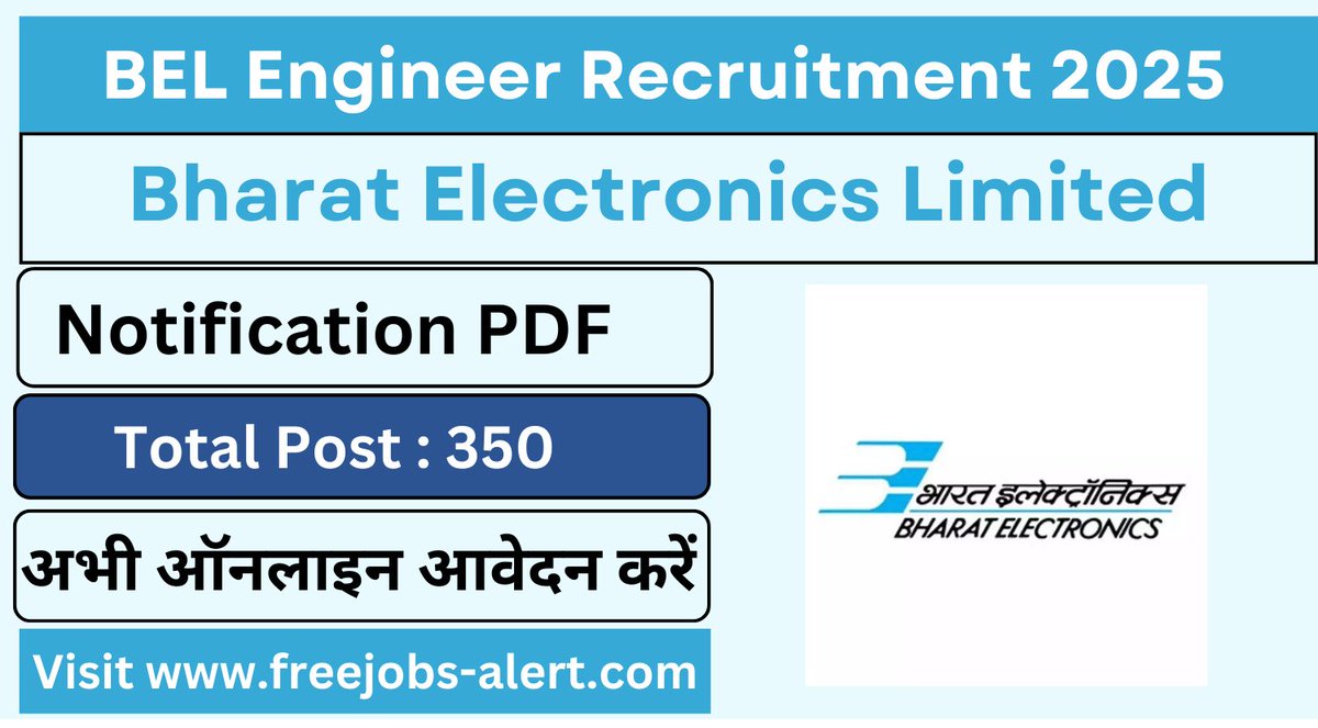 sanku165's tweet photo. ✅ BEL Recruitment 2025 : Probationary Engineer Posts » 350 vacancies » Qualification: B.E/ https://t.co/ZDwShJsDPV BSc » Salary: Rs.40,000 to Rs. 1,40,000 » Last Date: 31.01.2025 » Apply Online Now =>  https://t.co/uuCrOo3aeE https://t.co/hL5jpH7ZpS