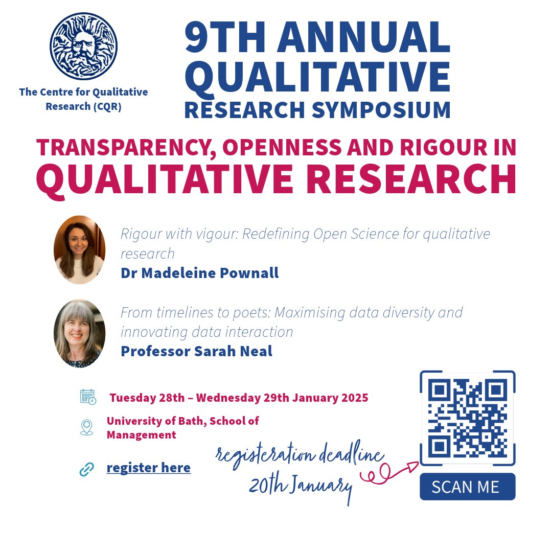 Centre for Qualitative Research, Bath (@cqrbath) on Twitter photo DEADLINE next week! Don't miss out on this opportunity! <a href="/BERANews/">BERA</a> <a href="/BERA_ECRNetwork/">BERA Early Career Researcher Network</a> <a href="/DoctoralBath/">UoB Doctoral College</a> <a href="/UWEBristol/">UWE Bristol</a> <a href="/BristolUni/">University of Bristol</a> <a href="/swdtcconf/">SWDTC Conference</a> <a href="/_SWDTP/">SWDTP</a> <a href="/SWDTPConference/">SWDTP Conference</a> <a href="/Health_at_Bath/">Uni of Bath HEALTH</a> <a href="/bathsps/">BathUni SPS</a> <a href="/PoLIS_Bath/">PoLIS - Bath</a> <a href="/UniofExeter/">University of Exeter</a> <a href="/cardiffuni/">Cardiff University</a> <a href="/BrisUniEvents/">Bristol Uni Events</a>
bath.ac.uk/events/qrs-202… DEADLINE next week! Don't miss out on this opportunity! <a href="/BERANews/">BERA</a> <a href="/BERA_ECRNetwork/">BERA Early Career Researcher Network</a> <a href="/DoctoralBath/">UoB Doctoral College</a> <a href="/UWEBristol/">UWE Bristol</a> <a href="/BristolUni/">University of Bristol</a> <a href="/swdtcconf/">SWDTC Conference</a> <a href="/_SWDTP/">SWDTP</a> <a href="/SWDTPConference/">SWDTP Conference</a> <a href="/Health_at_Bath/">Uni of Bath HEALTH</a> <a href="/bathsps/">BathUni SPS</a> <a href="/PoLIS_Bath/">PoLIS - Bath</a> <a href="/UniofExeter/">University of Exeter</a> <a href="/cardiffuni/">Cardiff University</a> <a href="/BrisUniEvents/">Bristol Uni Events</a>
bath.ac.uk/events/qrs-202…