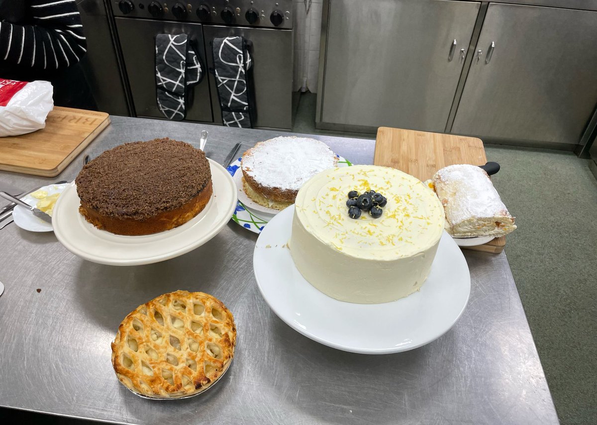 StJohnsRCC's tweet photo. The SJB Community Cafe is open again today from 12-4. The soups are Carrot & Coriander, Cream of Mushroom & Asparagus, Chicken & Rice and Ham Hough. Here is today’s amazing selection of cakes; we also have biscuits and tea/coffee. #SJBUddingston #CommunityCafe https://t.co/vpxRJhFxR7