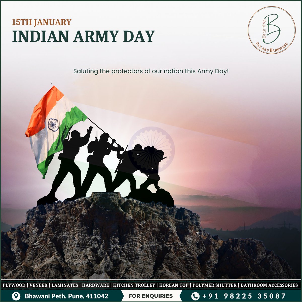 Bramhaplypune's tweet image. 🛠️Saluting the protectors of our nation this Army Day! 🇮🇳
#ArmyDay #BuiltForStrength #SalutingOurHeroes #BathroomAccessories #hardwarefittings #interiordesigner #pune #puneinteriordesign #InteriorUpgrades #puneinteriors #HardwareSolutions #HomeRenovation #Plywood #architect #पुणे