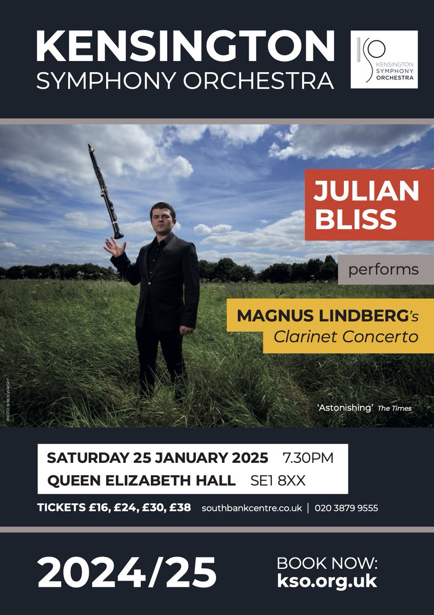 In a change of soloist, we are delighted we will be joined by <a href="/JulianBliss/">Julian Bliss</a> for Magnus Lindberg’s Clarinet Concerto on Saturday 25 January at the Queen Elizabeth Hall <a href="/southbankcentre/">Southbank Centre</a> 

🎟️ Book your tickets here: southbankcentre.co.uk/whats-on/kso-l…