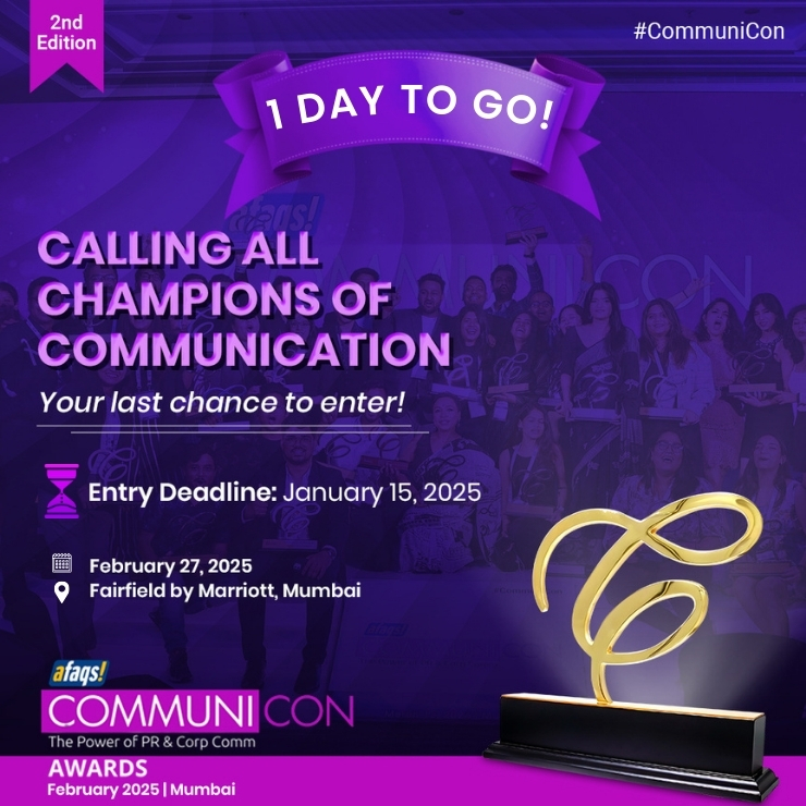 afaqs's tweet photo. #CommuniCon: Last Call: Only 1 Day Left to Submit Your Entries! ⏳
Time is running out! This is your final chance to showcase your brilliance at afaqs! CommuniCon—the ultimate celebration of PR and Corporate Communications.
Submit your entries today and make your mark!
🔗 : https://t.co/6MogBAR0Jh
📅: February 27, 2025
📍: Fairfield by Marriott, Mumbai
#publicrelations | #pr | #corporatecommunications | #corpcomm | #publicrelationsagency | #prprofessionals | #webinar | #pragency |