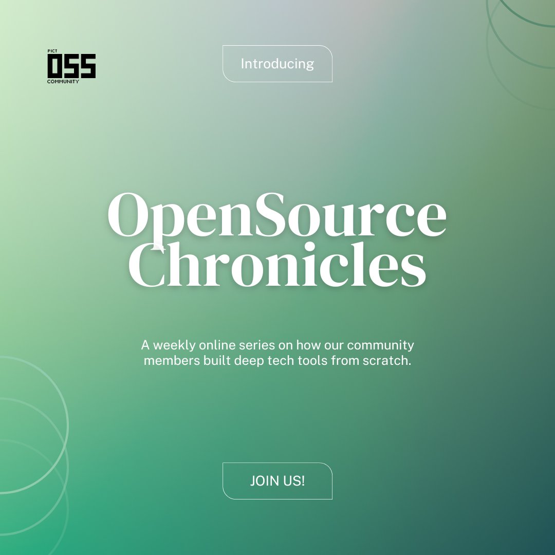 pict_oss's tweet photo. "PICT OSS Community Introduces OSS Chronicles!"
π Join us for weekly sessions where our community members showcase their incredible open-source projects like Interpreters, DNS Servers, and more.
Let's learn, share, and grow together! π
#OSSChronicles #OpenSource #PICTOSS https://t.co/BHKK36Zhli