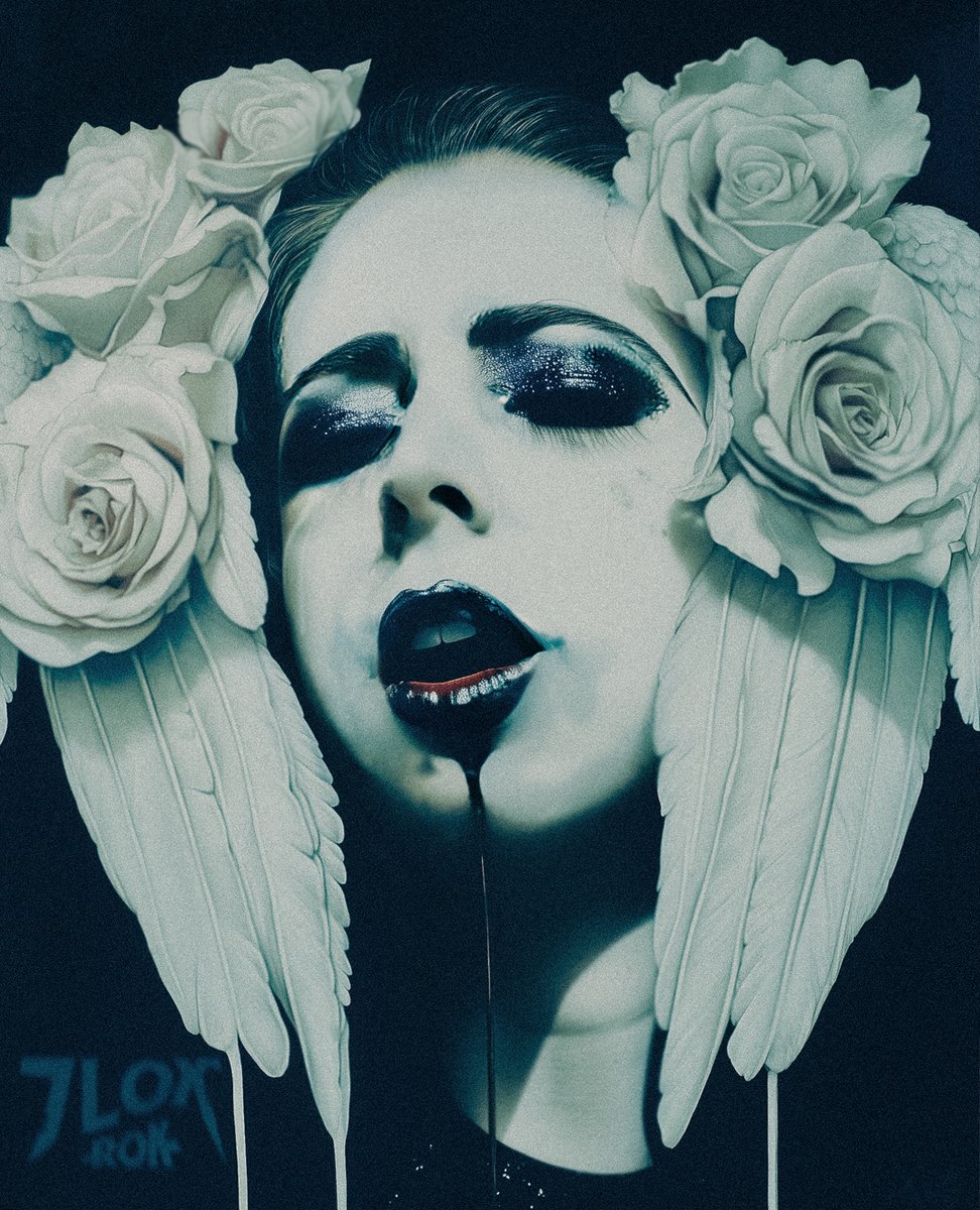 The roses? Plucked from a grave, their pale petals symbolizing fleeting life. The feathers? Wings torn from what no longer flies. The blood? Beauty's price. Tonight, I pose not for vanity but for memory, for what’s been lost and the echoes left behind. Nothing is as it seems.