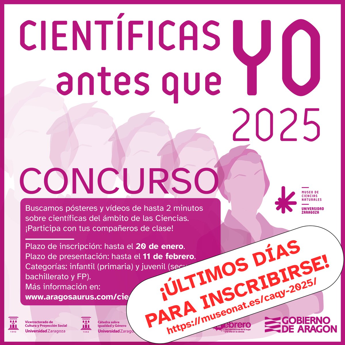 ¡Últimos días para inscribirse en el concurso en categoría infantil (primaria) o juvenil (ESO, Bachiller, FP)! ¡Apúntate con tus compañeros! 👩‍🔬

ℹ️ museonat.es/caqy-2025/

#11F #Científicas #DíadelaMujer #diamujeryniñaenciencia #mujeryciencia #11F2025 #ciencia #mujeres