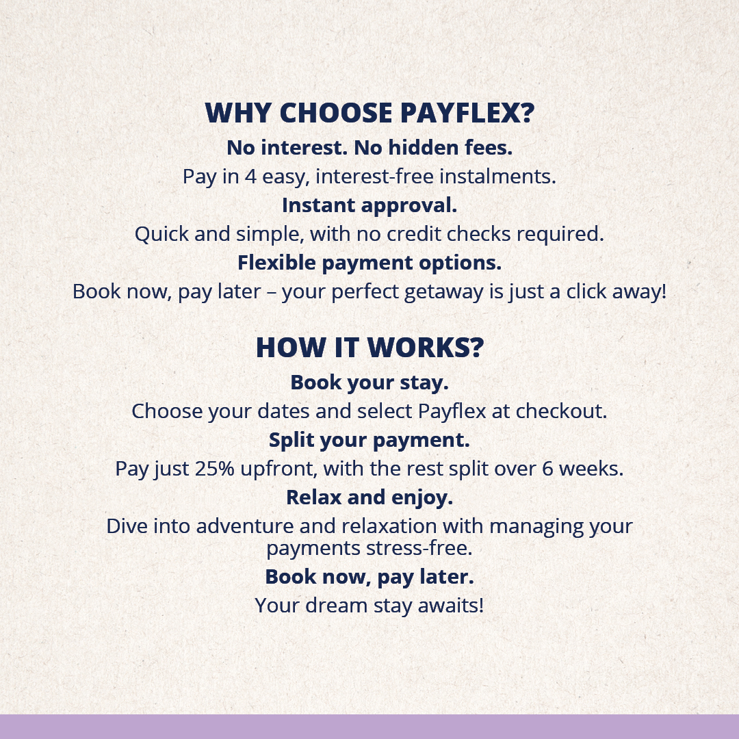 JoziniTL's tweet photo. Dreaming of your next getaway, but worried about affordability? 🏞️ With Payflex, you can book your #JoziniTigerLodge stay now and pay it off over 6 weeks—interest-free!

#Payflex #TravelMadeEasy https://t.co/ixBHUPLvgS