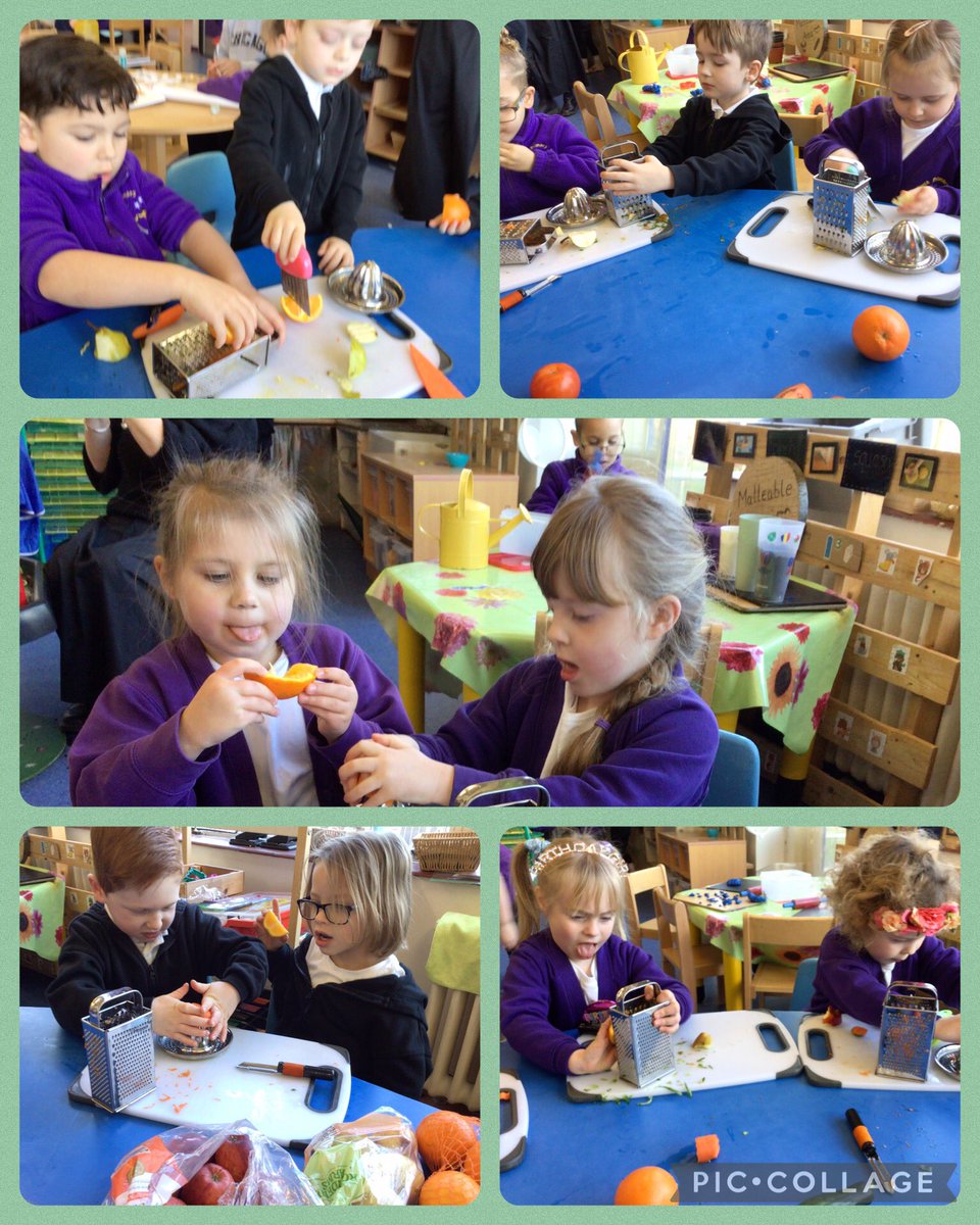 GlasllwchP's tweet photo. Reception has had fun investigating how to process food using juicers , graters and peelers. Look at our faces of concentration! https://t.co/l3dLSNycxf