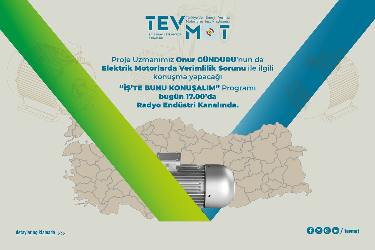 tevmot's tweet photo. Yayını https://t.co/rjQMqG2Dk0 adresinden veya Endüstri Radyo Mobil uygulaması üzerinden canlı takip edebilirsiniz.
#EnerjiVerimliliği #ElektrikMotorları #Sürdürülebilirlik #Endüstri #TEVMOT #İnovasyon #Verimlilik #YeşilDönüşüm
@TCSanayi @undpturkiye @theGEF https://t.co/3LNiEvZHrj