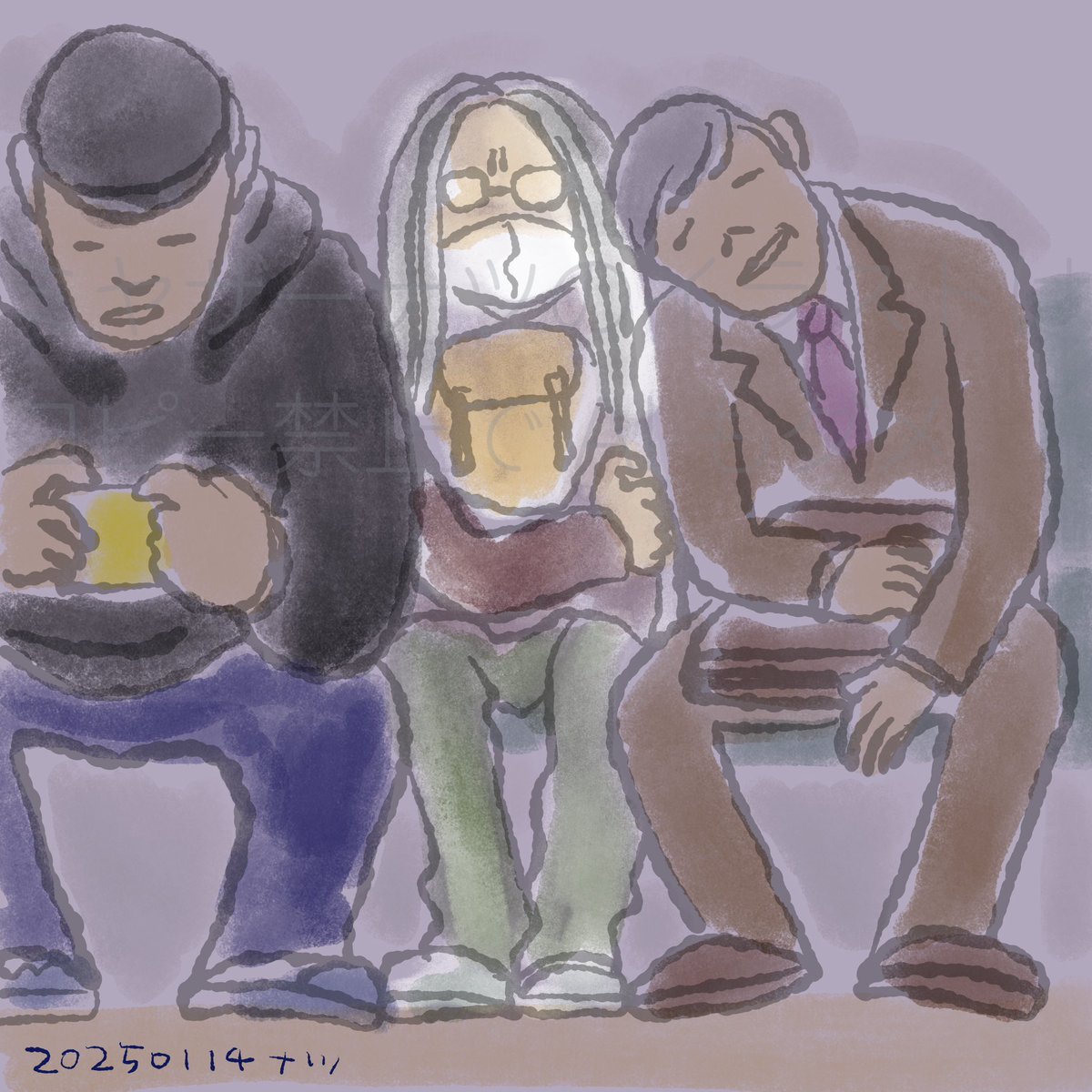 natsu_miyazawa's tweet photo. natsu20250114no.728
#まんなかは細身で長髪の男性です #電車内
#日課 #イラスト #ミヤザーナツ
#routinework #illustration #natsumiyazawa https://t.co/4KggCjRnM3