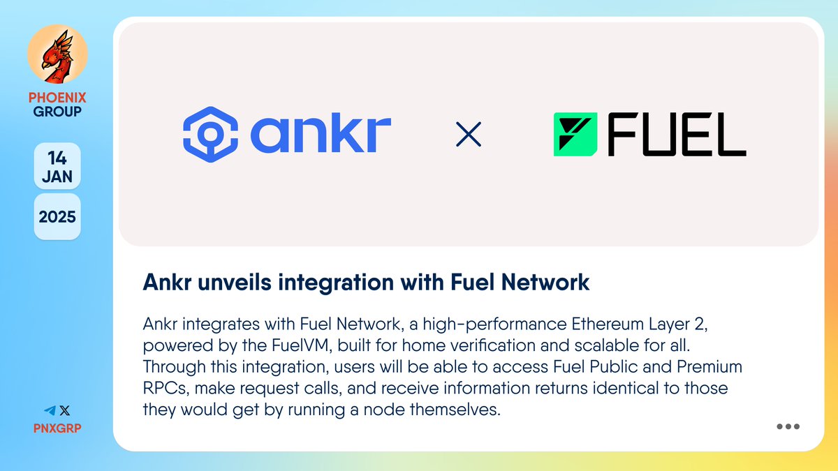 pnxgrp's tweet photo. 🔥 @Ankr unveils integration with @Fuel_Network   
  
#Ankr integrates with #FuelNetwork, a high-performance #Ethereum #Layer2, powered by the #FuelVM, built for home verification and scalable for all. Through this integration, users will be able to access Fuel Public and Premium RPCs, make request calls, and receive information returns identical to those they would get by running a node themselves.  
  
Additionally, developers will get parallel execution and high throughput to power demanding dApps, native support for Ethereum and #Solana wallets and Ethereum data availability security with EIP-4844, ensuring safe and scalable access.  
  
👉 https://t.co/mvl3pv26Lv