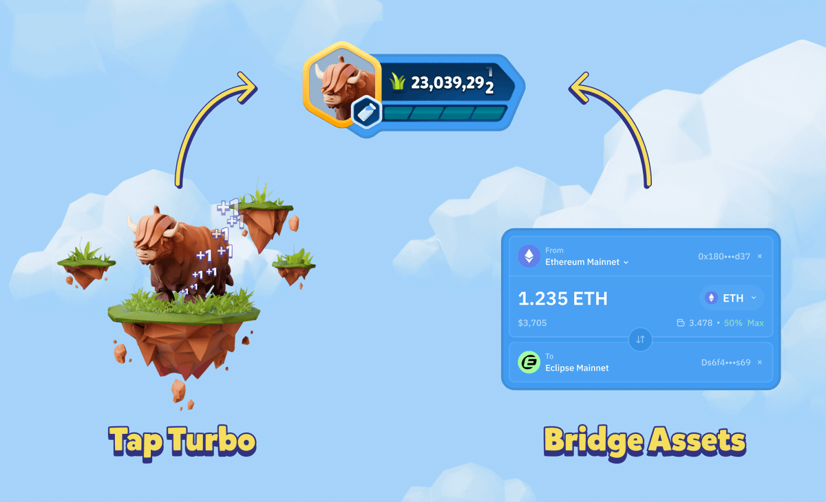 ✨Artık Eclipse Ağına Köprüleyerek De Grass Kazanabilirsini!

Bildiğiniz gibi daha önce hem #Eclipse airdrop rehber videomda (youtu.be/dOfiLQdot8M?si…) hem de tweetlerimde Eclipse'in Turbo Tap'inden bahsetmiştim. 

Şimdi ise tıklamanın yanı sıra Eclipse ağına köprüleme yaparak da