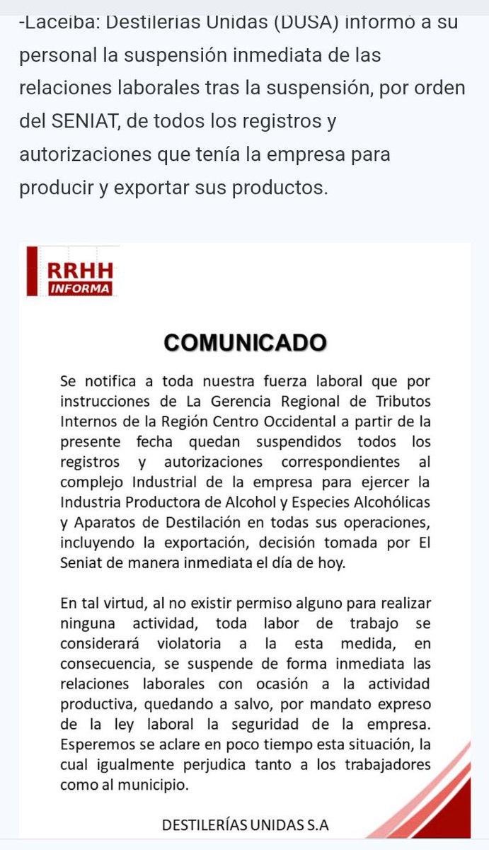 vivassantanaj_'s tweet image. El Seniat es decir, Diosdado Cabello, ordenó la "suspensión" -primer paso hacia la expropiación -  de Ron Diplomático, afectando de manera inmediata miles de empleos. Pronto habrá mas expropiaciones. Venezuela rumbo a ser la copia de Corea del Norte. Fuente: @laceibaenlinea