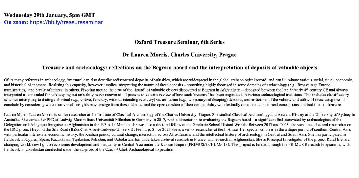 Lauren Morris on the Begram Hoard, 29 Jan 2025. Posted on behalf of colleagues at AMES.