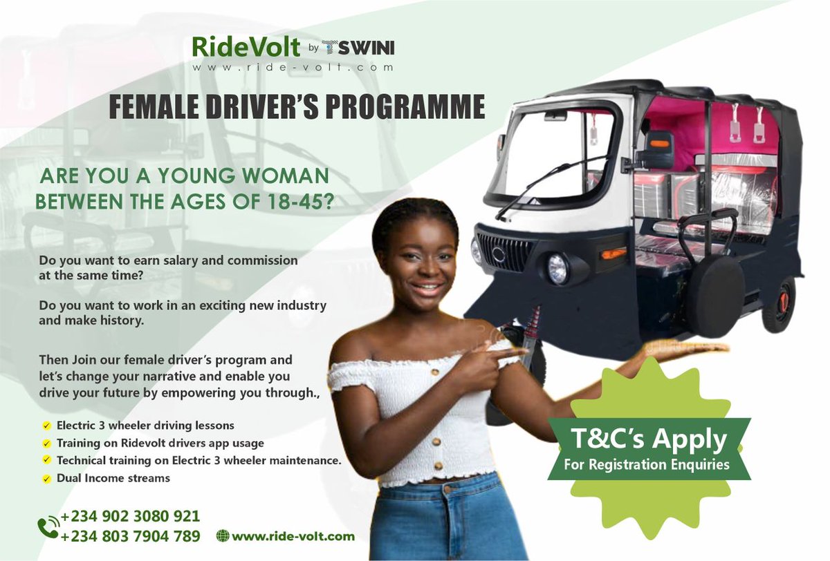 ridevolt_'s tweet photo. Join our female driver's program and make a difference .

#elecrticmobility
#driveelectric
#driveelectricinafrica 
#electricvehicles https://t.co/CgPzvwcaH8