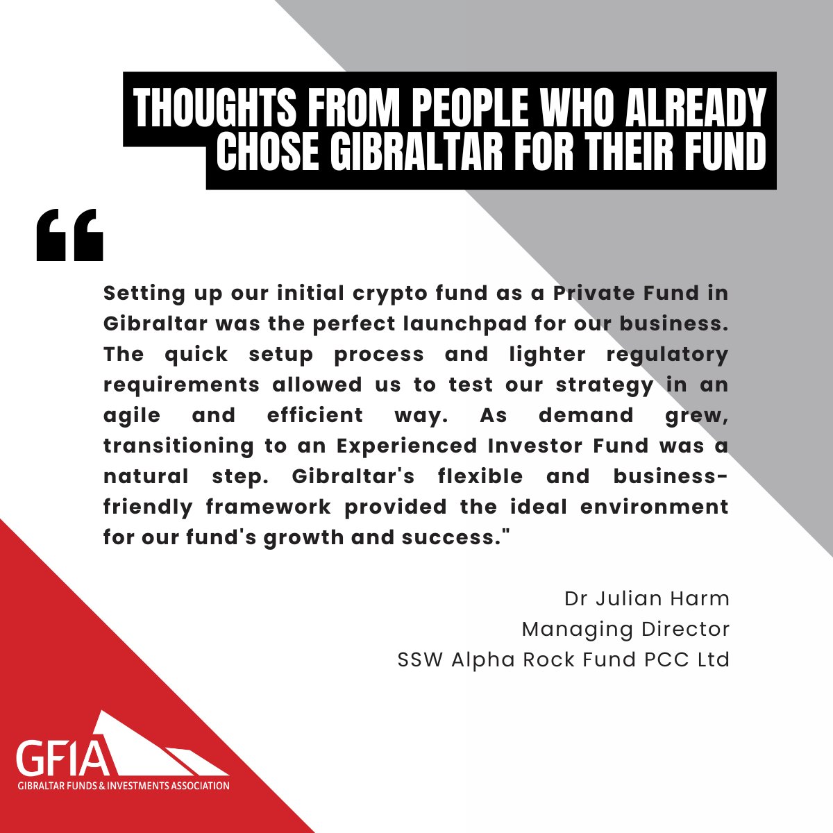 Gibraltar = the perfect launchpad for crypto funds 🚀

✅ Quick setup, lighter regulations
✅ Smooth transition to EIF as demand grows
✅ Flexible &amp; business-friendly framework
As Dr. Julian Harm says, it’s ideal for growth and success! 💼🌍 #CryptoFunds #Gibraltar #Finance”