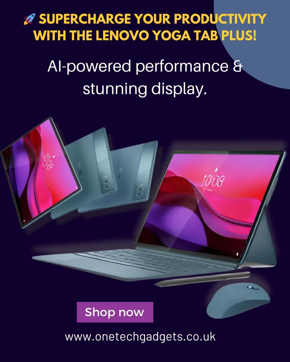OneTechGadgets's tweet image. 🚀Unleash incredible performance with the Lenovo YOGA Pad Pro AI!
🎬 Experience cinematic sound with Dolby Atmos and Blazing-fast Snapdragon 8 Gen 3 &amp;amp; smooth 144Hz display.
Shop 🛒 Online 👉🏼 🔗 bit.ly/40uP1E5 
#LenovoTablets #LenovoYogaTabPlus #LenovoYogaPro #AiTablet