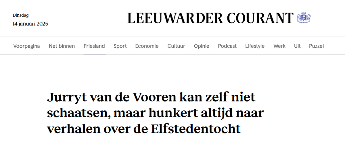 En nu weet heel Friesland dat ik niet kan schaatsen, maar het is niet anders. 
Ik had een gesprek met de Leeuwarder Courant over mijn onderzoek naar de Elfstedentocht. Staat achter een betaalmuur op lc.nl/friesland/Niet…