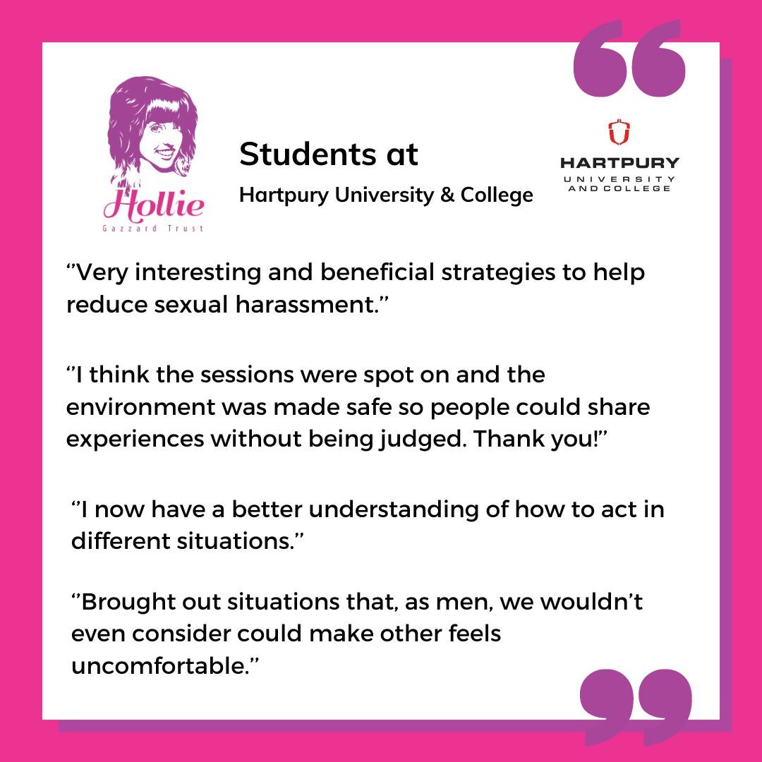 Hollie Gazzard Trust (@holliegazzardt) on Twitter photo π£οΈ Our impactful training sessions are making a difference, with students sharing this praise for the knowledge and insights they've gained.
Interested in bringing this training to your organisation?
π§ Contact us at info@holliegazzard.org to learn more. π£οΈ Our impactful training sessions are making a difference, with students sharing this praise for the knowledge and insights they've gained.
Interested in bringing this training to your organisation?
π§ Contact us at info@holliegazzard.org to learn more.