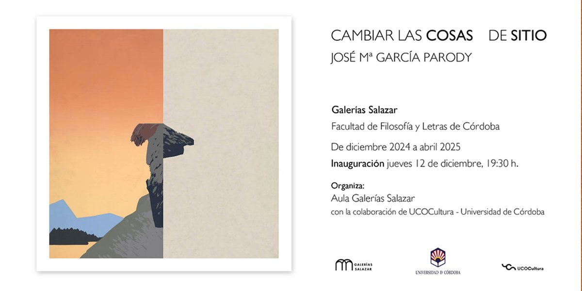 UCOCultura (@ucocultura) on Twitter photo La exposición "Cambiar las cosas de sitio" de Jose María García Parody se puede visitar en las Galerías Salazar (facultad de Filosofía y Letras de la UCO) hasta abril de 2025.
Entrada libre.
Colabora <a href="/UCOCultura/">UCOCultura</a>. La exposición "Cambiar las cosas de sitio" de Jose María García Parody se puede visitar en las Galerías Salazar (facultad de Filosofía y Letras de la UCO) hasta abril de 2025.
Entrada libre.
Colabora <a href="/UCOCultura/">UCOCultura</a>.