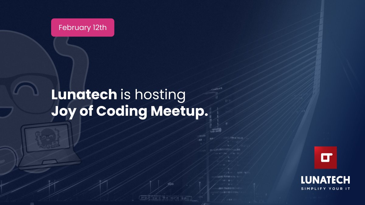LunatechLabs's tweet image. We’re excited to announce that our office will be hosting the @JoyOfCoding meetup on February 12th! 🎉
Don’t miss out—be sure to register through the link below to secure your spot.
We can’t wait to see you there and share an amazing evening together! 🙌
meetup.com/010dev/events/…