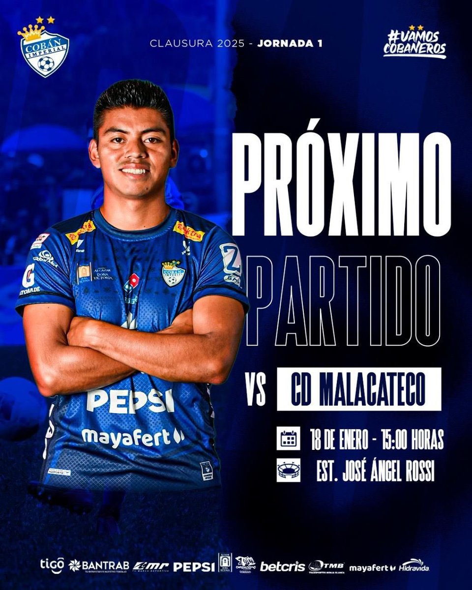 otonielrivera32's tweet photo. #FUTBOL:  Este 18 de Enero 2025 Cobán Imperial, CSD Cobán Imperial recibe a CD MALACATECO a las 15:00 horas en el Estadio Verapaz José Ángel Rossi, Jornada 1 del Torneo Clausura 2025.
Aficionado asiste al estadio y apoya a tu equipo. https://t.co/gPBxRxEiXB