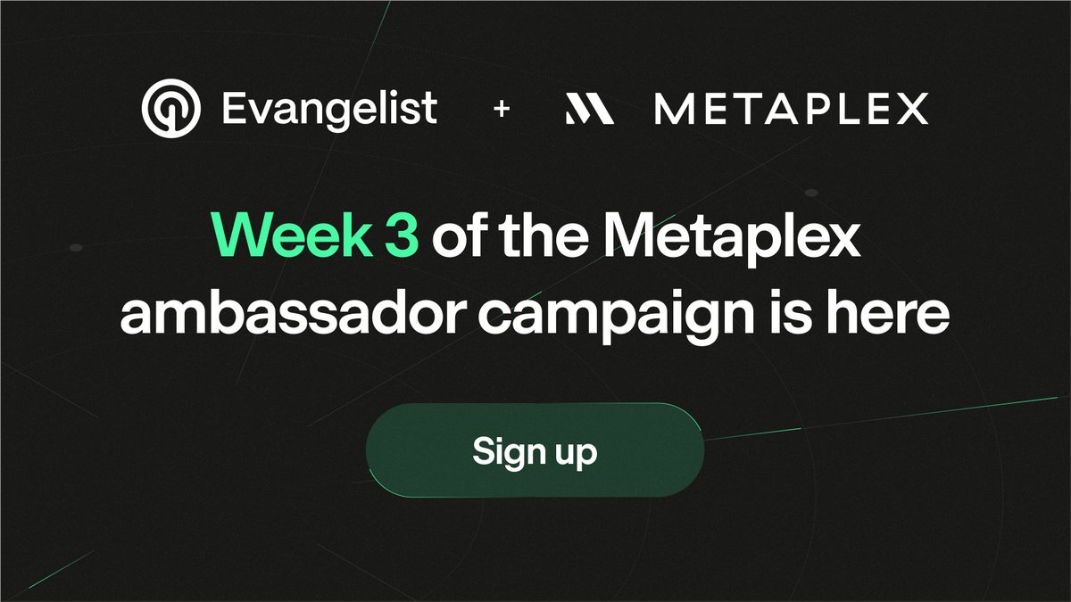 metaplex's tweet photo. 1/ Week 3 of the Metaplex x @Evangelistgg_ campaign is ongoing!

Highlight how the Metaplex DAO empowers builders through decentralized governance, grants, MIPs, and more, for a chance to earn from this week’s 19,000 $MPLX prize pool 🦾 https://t.co/WGcLqfvCzM
