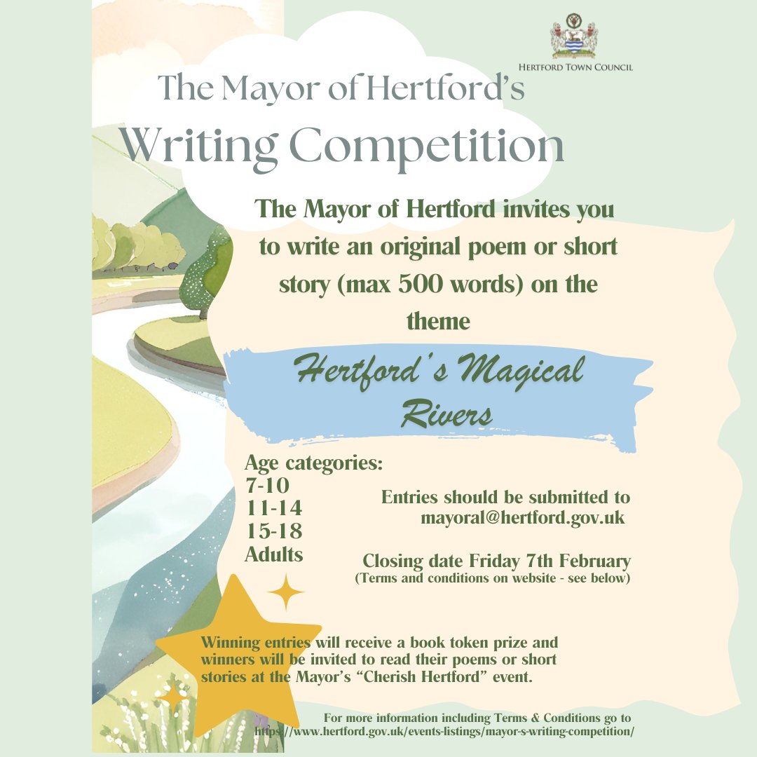 HertfordMayor (@hertfordmayor) on Twitter photo A reminder of the @hertfordmayor's writing competition open to children and adults who are living in or attending schools / organisations in Hertford and surrounding areas.  We have had some fabulous entries already...looking forward to receiving lots more! A reminder of the @hertfordmayor's writing competition open to children and adults who are living in or attending schools / organisations in Hertford and surrounding areas.  We have had some fabulous entries already...looking forward to receiving lots more!