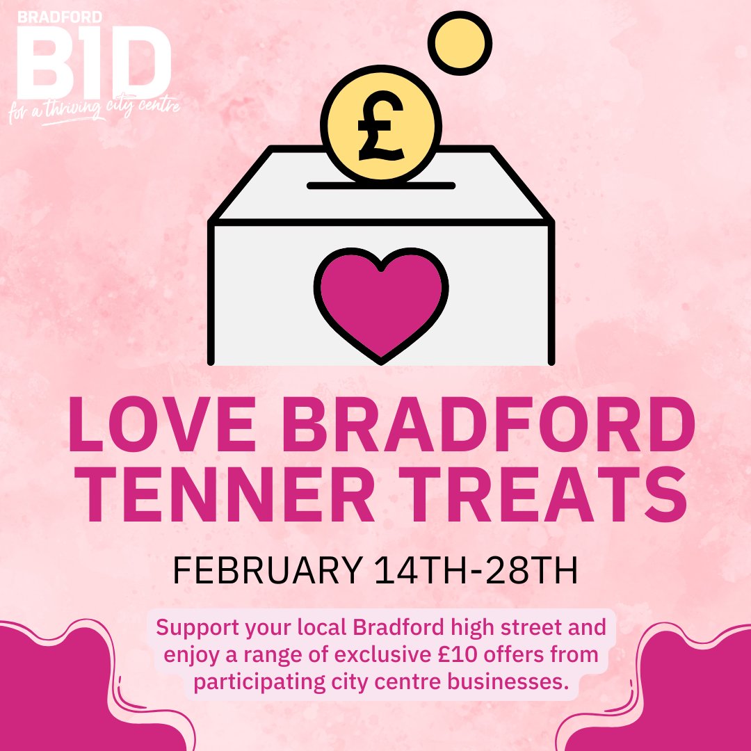 bradford_bid's tweet image. It's coming back! The popular Tenner Treat campaign which sees a range of businesses in the city centre offering a special treat for you to enjoy for only £10 is making a return! If you're a Bradford BID business &amp;amp; would like to get involved, 3mail enquiries@bradfordbid.co.uk