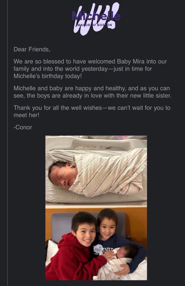 Kenzie Bok 白凱欣 (@kenziebok) on Twitter photo Welcome to the world, Mira, now one of our littlest Bostonians! Congratulations to <a href="/wutrain/">Michelle Wu 吳弭</a> and Conor and the whole family; grateful that all are healthy and well. Welcome to the world, Mira, now one of our littlest Bostonians! Congratulations to <a href="/wutrain/">Michelle Wu 吳弭</a> and Conor and the whole family; grateful that all are healthy and well.