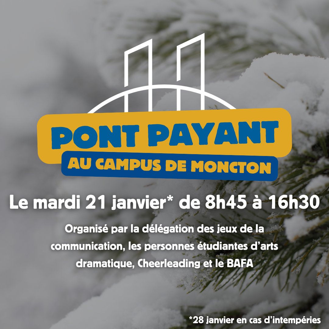 PONT PAYANT | Le mardi 21 janvier plusieurs groupes étudiants organisent une levée de fonds sous la forme de pont payant sur les trois entrées du campus de 8h45 à 16h30.🚗