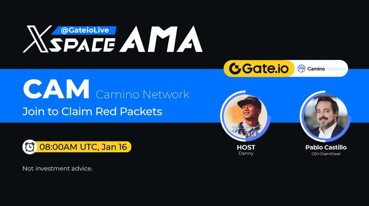 Gate Live | Streamers Wanted (@gateiolive) on Twitter photo Gate.io #AMA - <a href="/camino_network/">Camino Network 🟣</a>
🎁 833 $CAM for 5 users
🔺Follow <a href="/GateioLive/">Live</a> & <a href="/camino_network/">Camino Network 🟣</a>
🔺Like & Rt
🔺Venue x.com/i/spaces/1YpKk…
📝Drop your questions to WIN extra $CAM ⤵️
gate.io/questionnaire/…
End: 08:00AM, Jan 16 (UTC)
#GateLive #Giveaways #Layer1 Gate.io #AMA - <a href="/camino_network/">Camino Network 🟣</a>
🎁 833 $CAM for 5 users
🔺Follow <a href="/GateioLive/">Live</a> & <a href="/camino_network/">Camino Network 🟣</a>
🔺Like & Rt
🔺Venue x.com/i/spaces/1YpKk…
📝Drop your questions to WIN extra $CAM ⤵️
gate.io/questionnaire/…
End: 08:00AM, Jan 16 (UTC)
#GateLive #Giveaways #Layer1