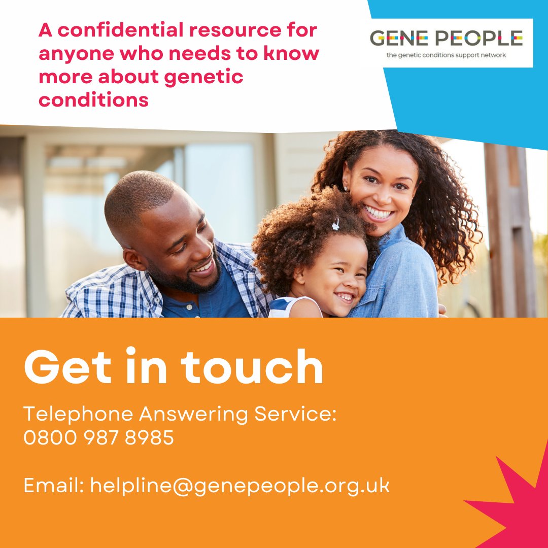 Our unique Genetic Counsellor-led helpline is available to anyone in the UK who has questions or concerns about #GeneticConditions. Contact us for free on 0800 987 8985 or helpline@genepeople.org.uk You can complete our contact form on our website